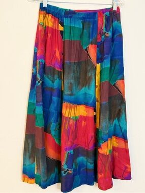 Maren Petite vintage midi skirt bold multicolored patchwork SZ 28” waist